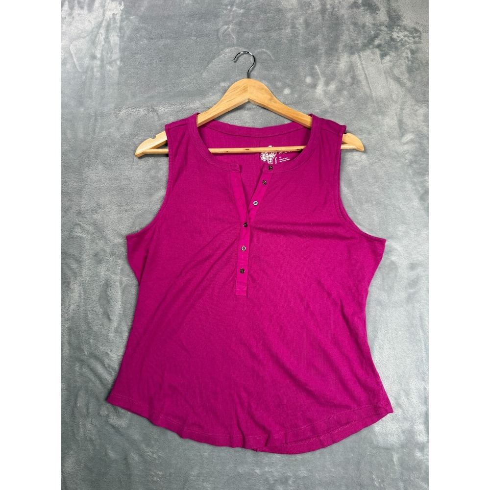 Pilcro By Anthropologie Andie Henley Tank Top Womens XL Pink Ribbed Curved Hem
